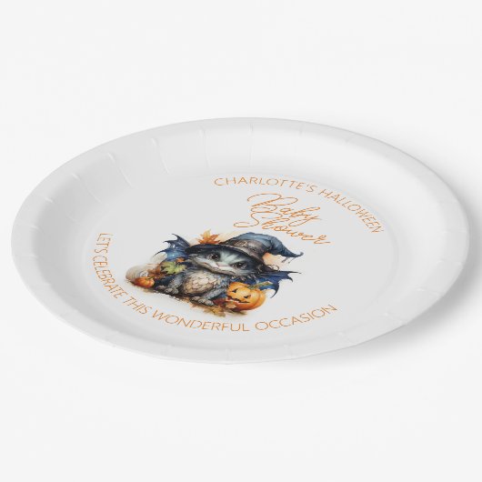 Waterverf Baby Dragon Halloween Baby shower Papieren Bordje (Gekanteld)