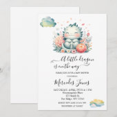 Waterverf Baby Dragon Met Bloemen en Vlinder Kaart (Voorkant / Achterkant)