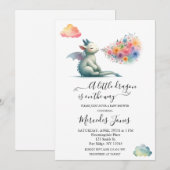 Waterverf Baby Dragon met Bloemen Rainbow Art Kaart (Voorkant / Achterkant)