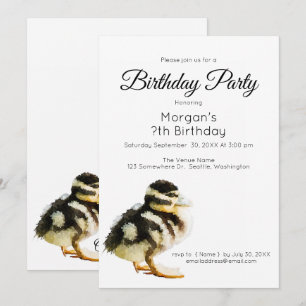 Waterverf Baby Duck Birthday Party Invitation Kaart