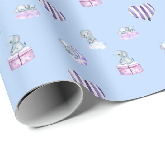 Waterverf Baby Elephant Baby shower Gift Wrap Cadeaupapier (Rol Hoek)
