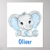 Waterverf Baby Elephant Blue Boy Nursery Poster (Voorkant)