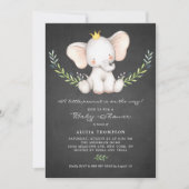 Waterverf Baby Elephant Chalkboard Baby shower Kaart (Voorkant)