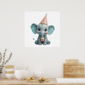 Waterverf Baby Elephant - Leuke dierenkwekerij Poster (Keuken)
