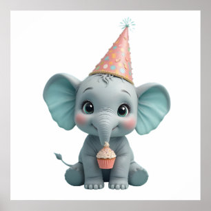 Waterverf Baby Elephant - Leuke dierenkwekerij Poster