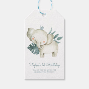 Waterverf Baby Elephant Prince Tropical Birthday Cadeaulabel