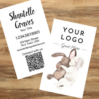 Waterverf Baby en Bunny QR Code Verticaal Visitekaartje