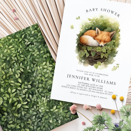 Waterverf Baby Fox Baby shower Invitation