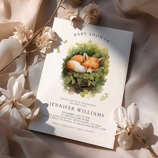 Waterverf Baby Fox Baby shower Invitation