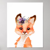Waterverf Baby Fox Cub Nursery Child Decor Floral Poster (Voorkant)