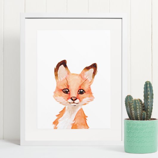 Waterverf Baby Fox Cub Nursery Child Decor Poster