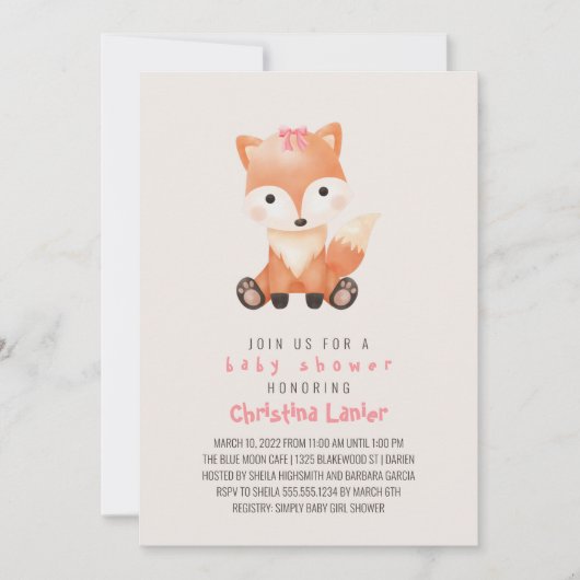 Waterverf Baby Fox Cute Whimsical Baby Girl Kaart (Voorkant)