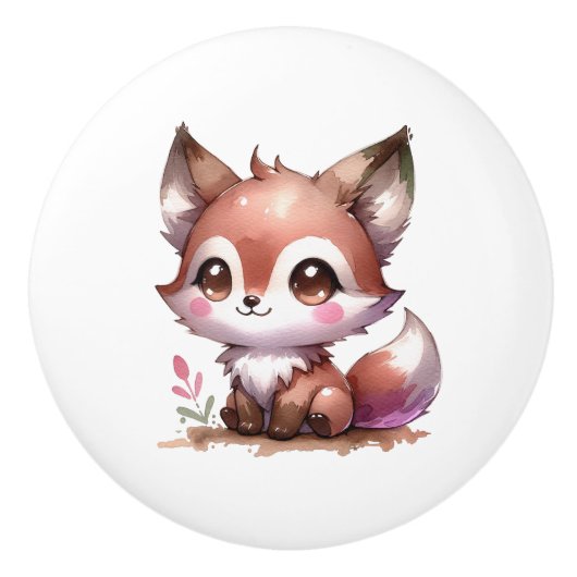 Waterverf Baby Fox keramische knop (Voorkant)