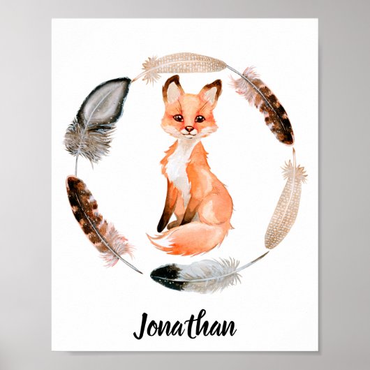Waterverf Baby Fox Nursery Child Personalized Poster (Voorkant)