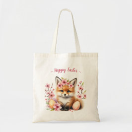 Waterverf Baby Fox Paaseieren en -bloemen - Tote Bag