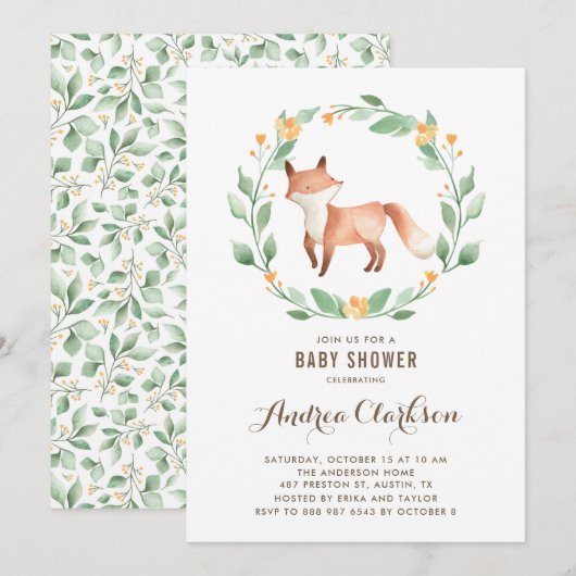 Waterverf Baby Fox Woodland Baby shower Kaart (Voorkant / Achterkant)