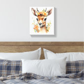 Waterverf Baby Gazelle met bloemen Canvas Afdruk (Insitu (Slaapkamer))