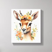 Waterverf Baby Gazelle met bloemen Canvas Afdruk (Voorkant)