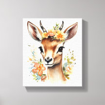 Waterverf Baby Gazelle met bloemen