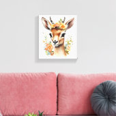 Waterverf Baby Gazelle met bloemen Canvas Afdruk (Insitu (Woonkamer))
