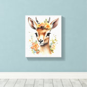 Waterverf Baby Gazelle met bloemen Canvas Afdruk (Insitu (Houten vloer))