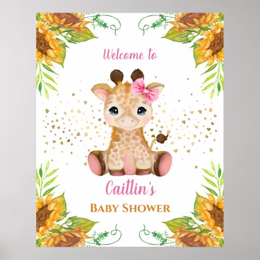 Waterverf Baby Giraffe Baby shower Poster (Voorkant)