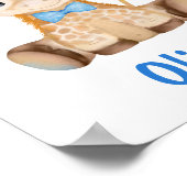 Waterverf Baby Giraffe Blue Boy Nursery Poster (Hoek)