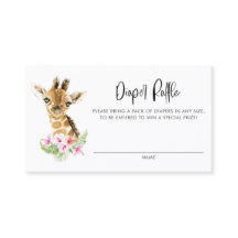 Waterverf Baby Giraffe Floral Diaper Raffle Kaart