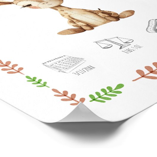  Waterverf Baby Giraffe Geboortegegevens Poster (Hoek)