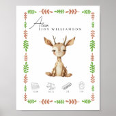  Waterverf Baby Giraffe Geboortegegevens Poster (Voorkant)