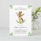 Waterverf Baby Giraffe Greenery Baby shower Kaart (Staand voorkant)