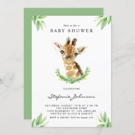Waterverf Baby Giraffe Greenery Baby shower Kaart