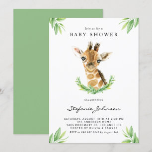 Waterverf Baby Giraffe Greenery Baby shower Kaart