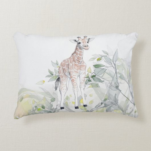 Waterverf Baby Giraffe met loof Accent Kussen (Voorkant)