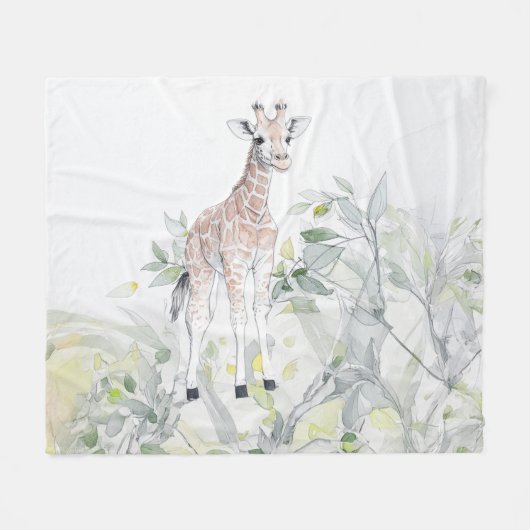 Waterverf Baby Giraffe met loof Fleece Deken (Voorkant (Horizontaal))