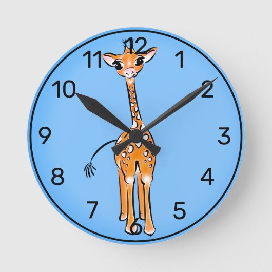 Waterverf Baby Giraffe Ronde Klok (Voorkant)