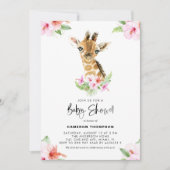 Waterverf Baby Giraffe Roze Hibiscus Baby shower Kaart (Voorkant)
