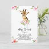 Waterverf Baby Giraffe Roze Hibiscus Baby shower Kaart (Staand voorkant)
