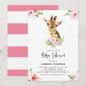 Waterverf Baby Giraffe Roze Hibiscus Baby shower Kaart (Voorkant / Achterkant)