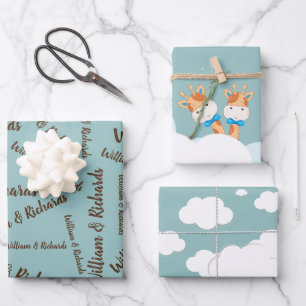 Waterverf Baby Giraffe Safari tweeling Birthday Inpakpapier Vel