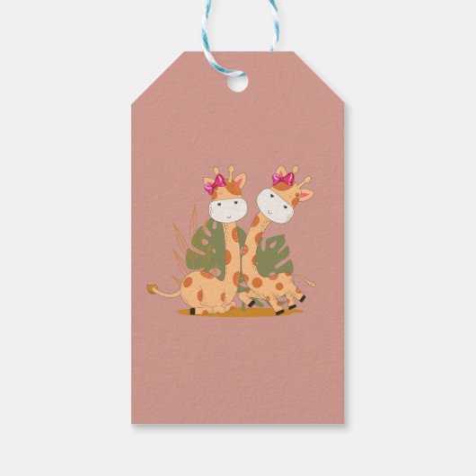 Waterverf Baby Giraffe Safari Twins Birthday Cadeaulabel (Achterkant)