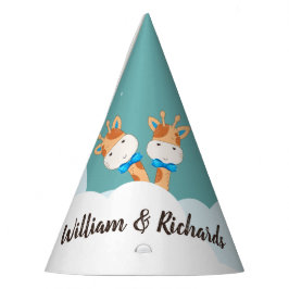 Waterverf Baby Giraffe Safari Twins Birthday Feesthoedjes