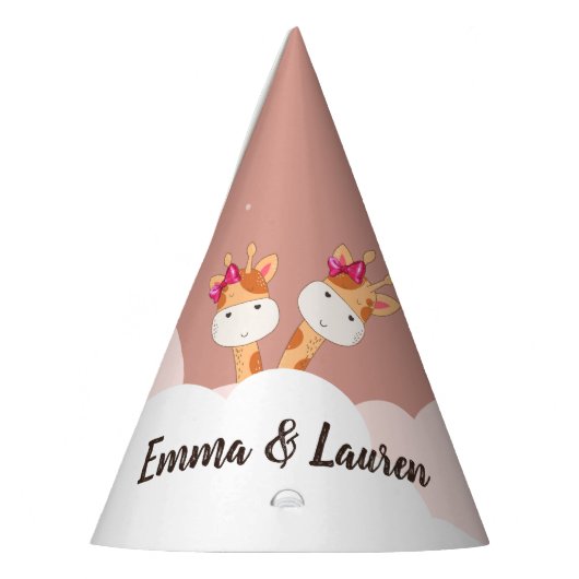 Waterverf Baby Giraffe Safari Twins Birthday Feesthoedjes (Links)