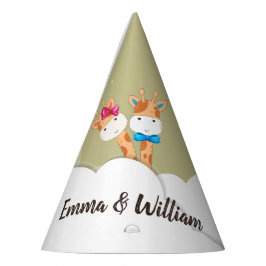 Waterverf Baby Giraffe Safari Twins Birthday Feesthoedjes