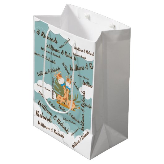 Waterverf Baby Giraffe Safari Twins Birthday Medium Cadeauzakje (Voorkant Gekanteld)