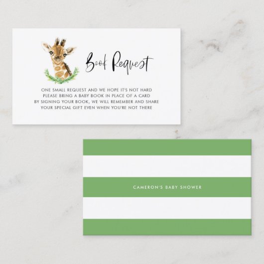 Waterverf Baby Giraffe Shower Book Request Kaart Visitekaartje (Voorkant / Achterkant)