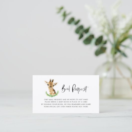 Waterverf Baby Giraffe Shower Book Request Kaart Visitekaartje (Staand voorkant)