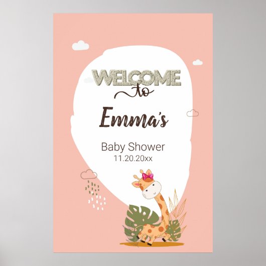 Waterverf Baby Giraffe, Welkom bij Baby shower Poster (Voorkant)
