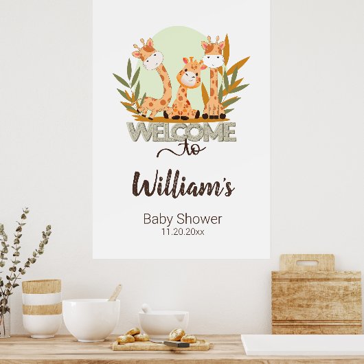 Waterverf Baby Giraffe, Welkom bij Baby shower Poster (Keuken)