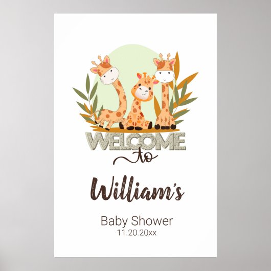 Waterverf Baby Giraffe, Welkom bij Baby shower Poster (Voorkant)